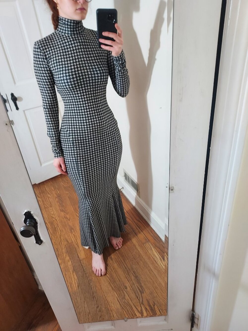 Norma Kamali Black White Houndstooth Long Sleeve Gown Dress - Picture 10 of 11
